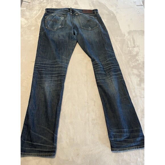 G Star Raw Jeans Men’s 36 X 38 Blue Dark Wash Straight Leg Button Fly Distressed - Picture 3 of 14